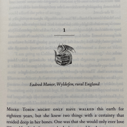 Chapter one of Constancy, opening with Clipper the dragon asleep above the text