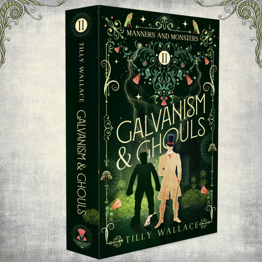Galvanism and Ghouls special edition hardcover in its gold foiled forest green dust jacket